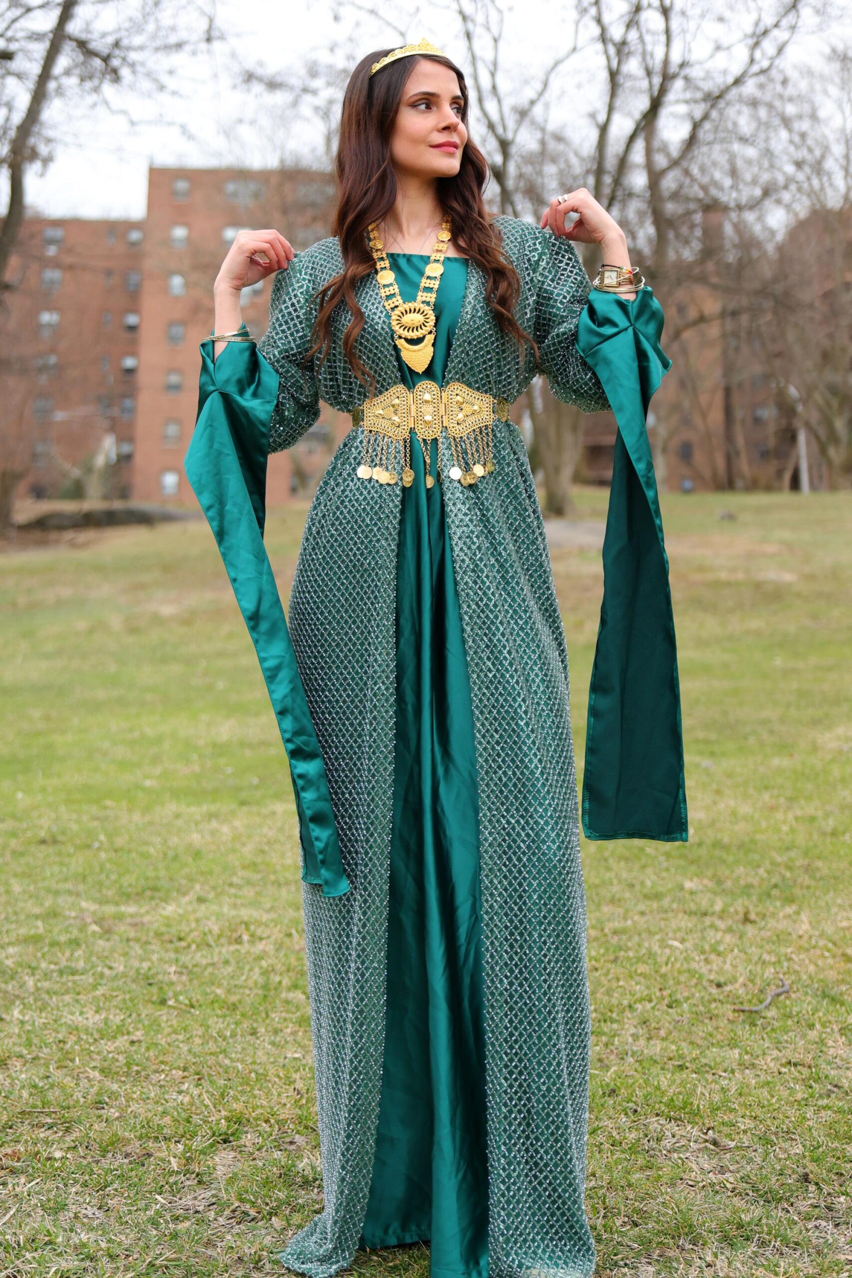 Özel Dikim Yeşil Kiras Fistan - Image 2