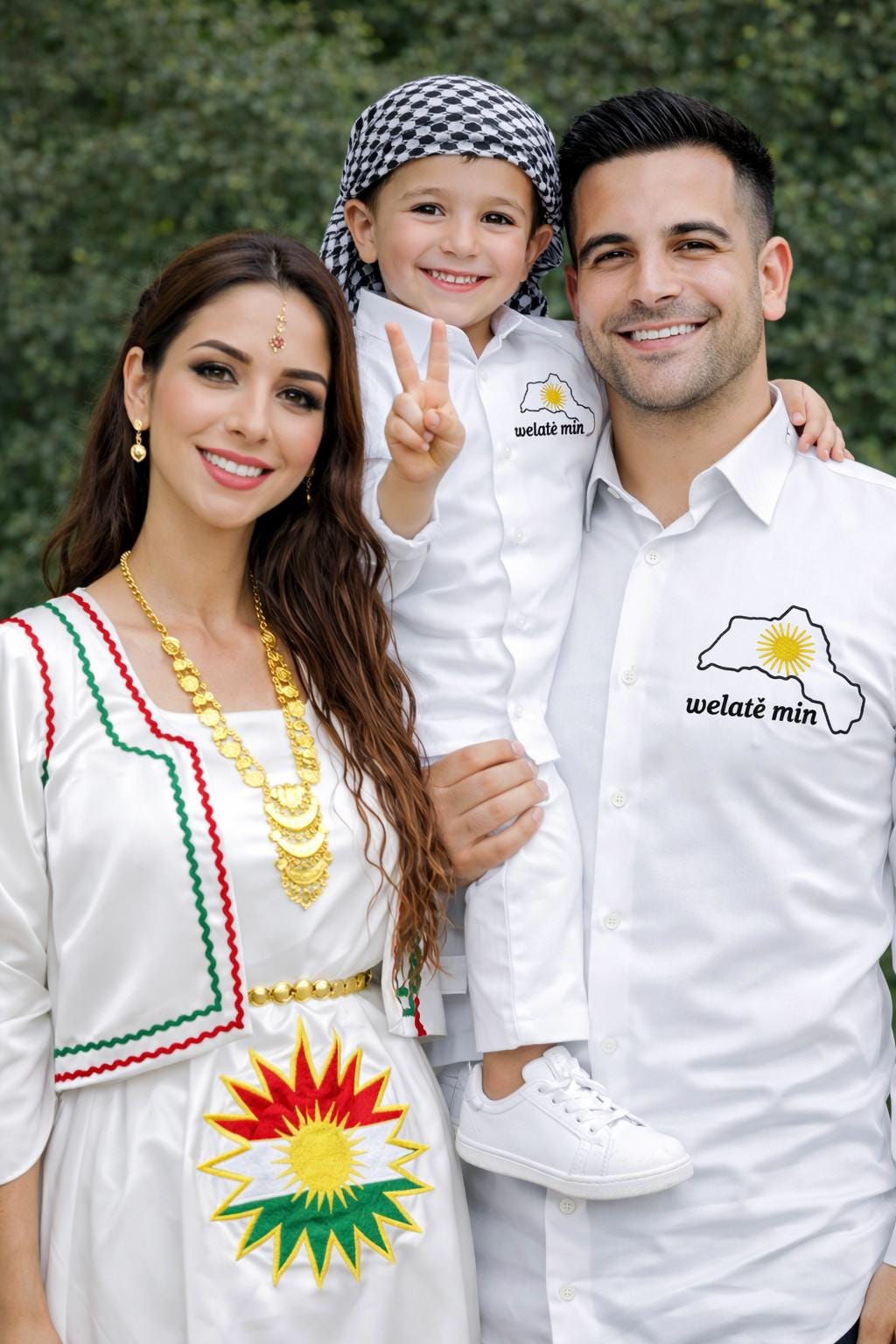 Welate min Aile Kombini Beyaz Kiras Fistan ve Gömlek