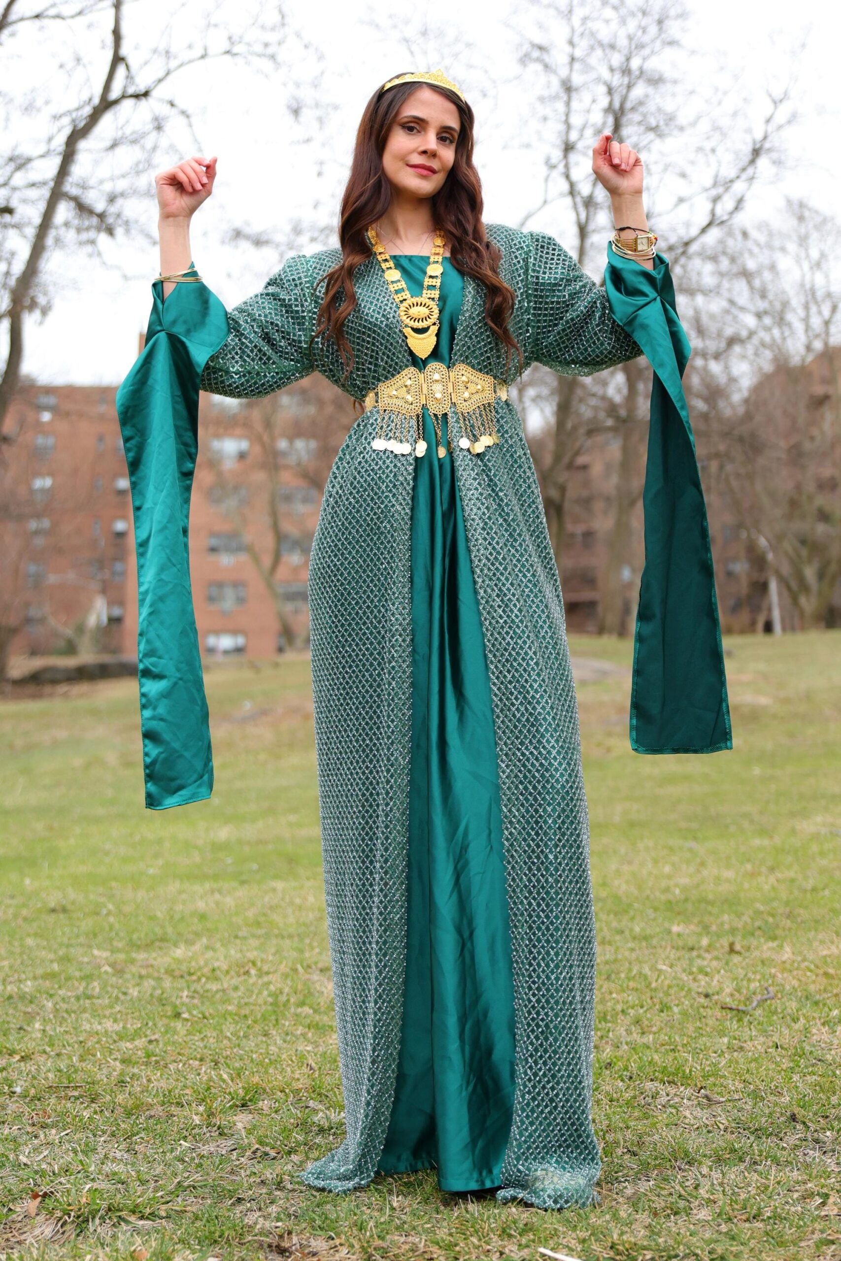 Özel Dikim Yeşil Kiras Fistan - Image 5