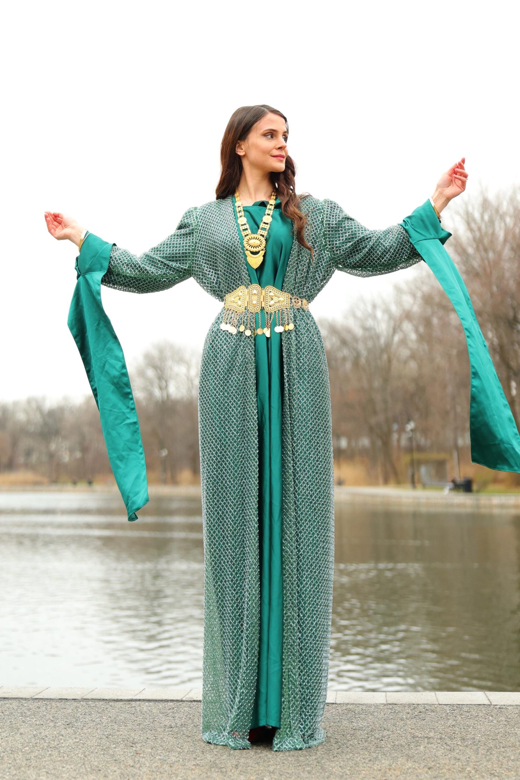 Özel Dikim Yeşil Kiras Fistan - Image 8